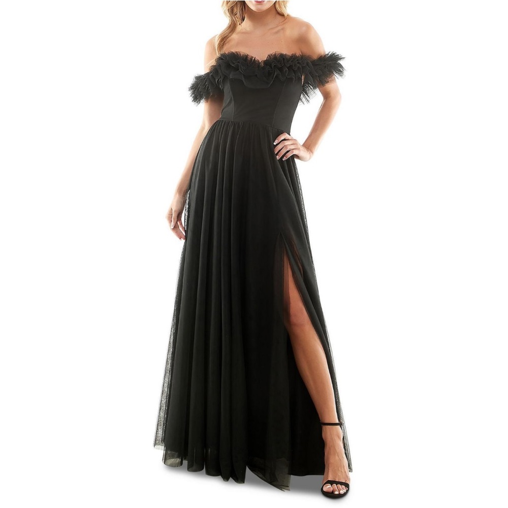 City Studio Womens Juniors Off-The-Shoulder Maxi Evening Dress size 7 NWT prom - Picture 1 of 3